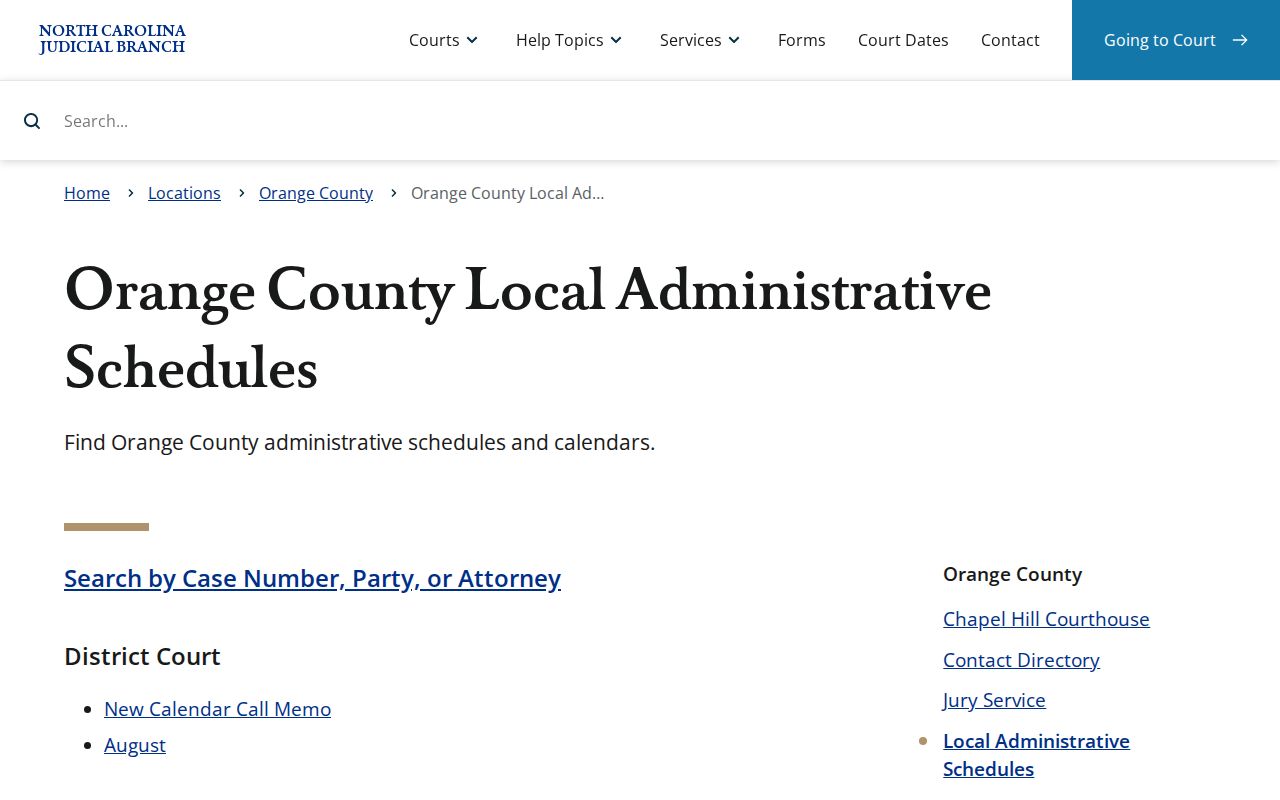 Orange County court calendar local schedules and calendar call page
