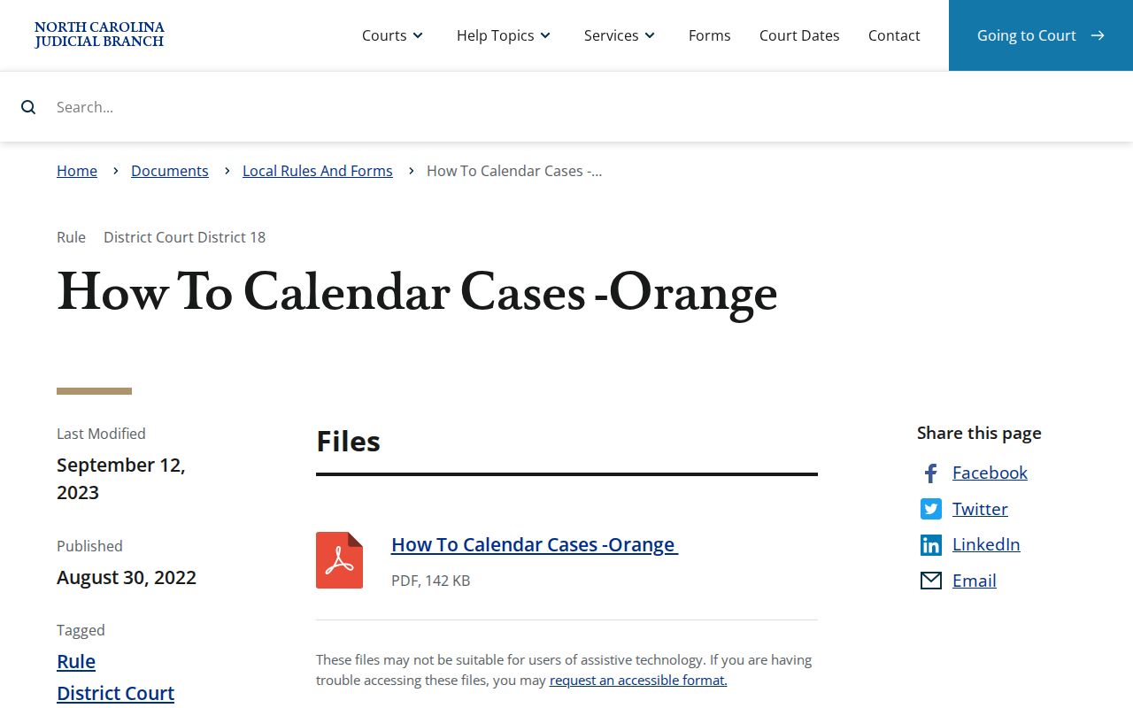 Orange County court calendar civil calendaring rule source