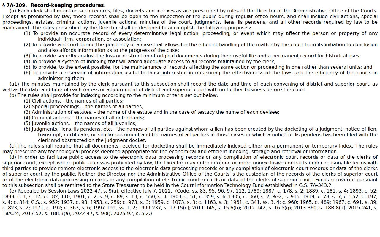 Orange County court records public inspection statute