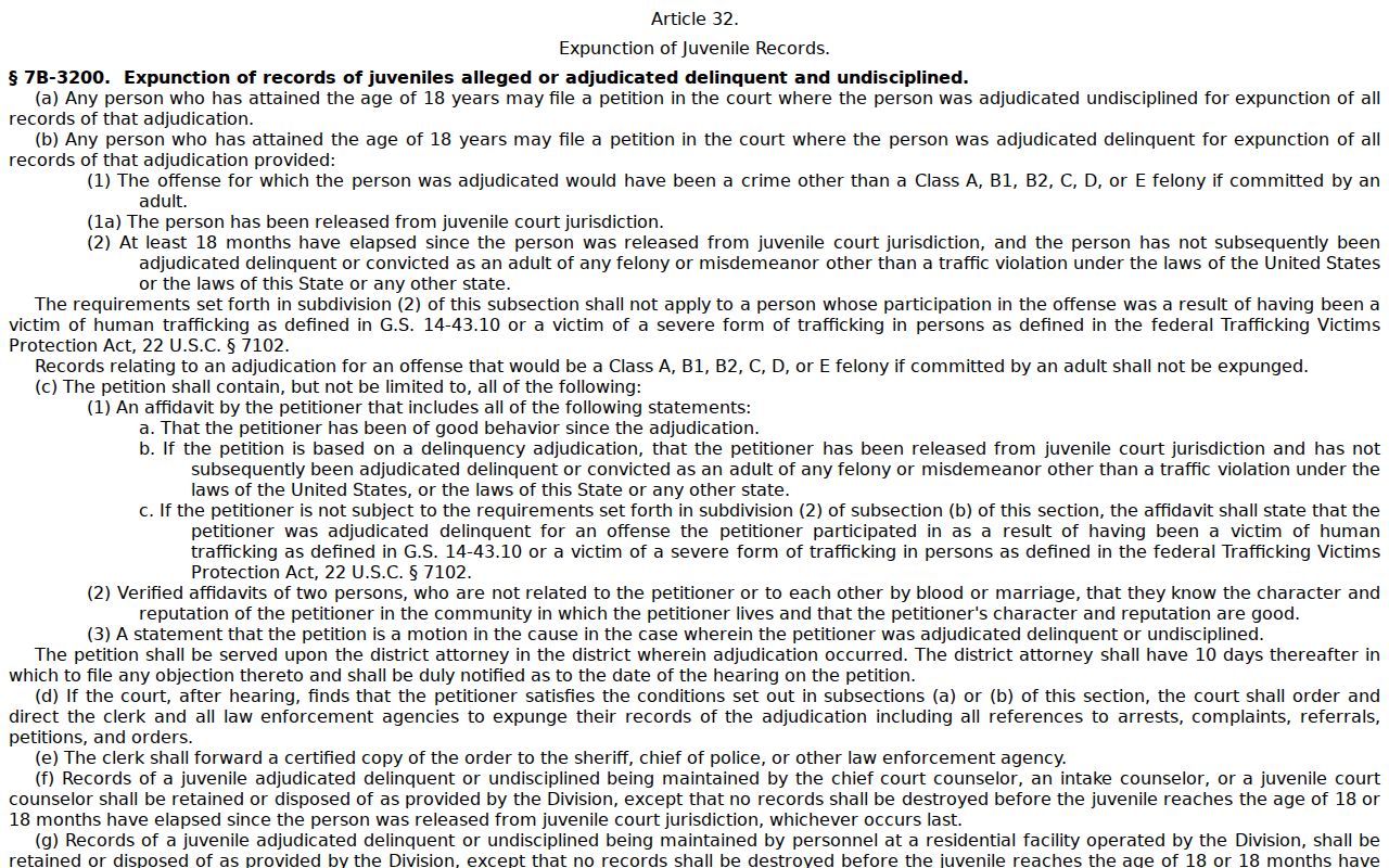 Orange County criminal docket juvenile record confidentiality statute