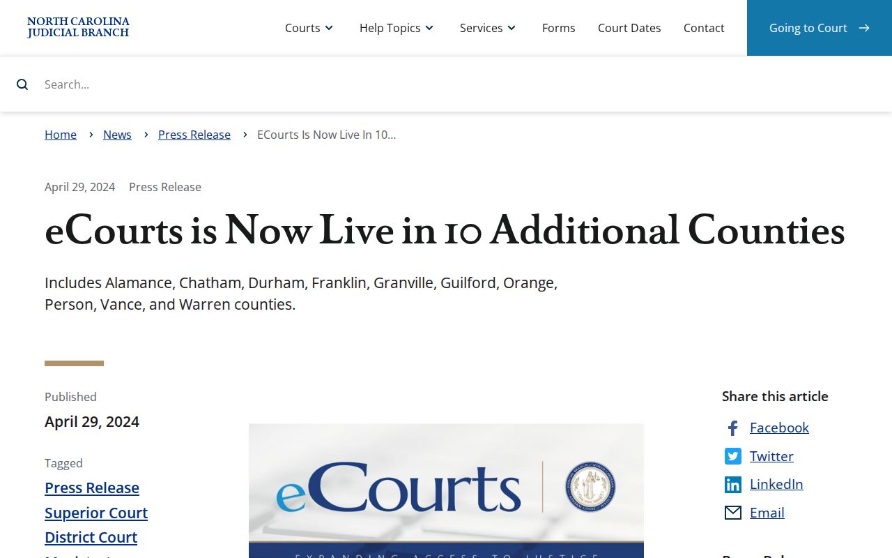 Orange County court docket eCourts April 2024 implementation announcement