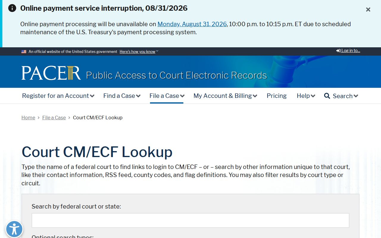 Orange County court docket federal CM ECF court lookup distinction
